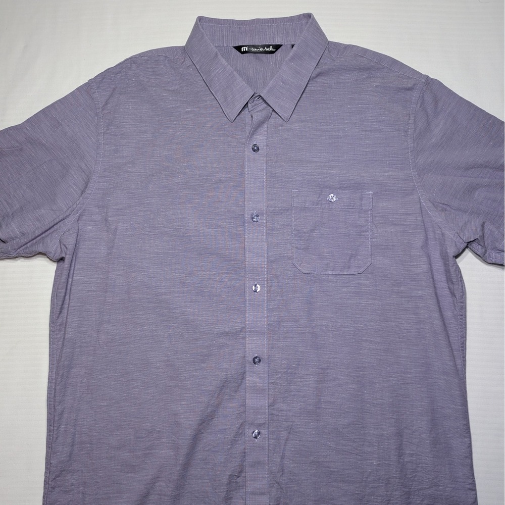 TravisMathew Men XL Short Sleeve Button Down Performance Shirt Purple Heathered